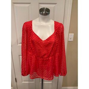 Torrid Red Heart Peplum Long Sleeve Blouse, Size 1 (1 XL Plus), NWT!
